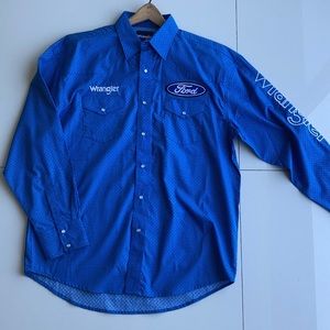 Wrangler Men's Ford Logo Long Sleeve Shirt, Blue